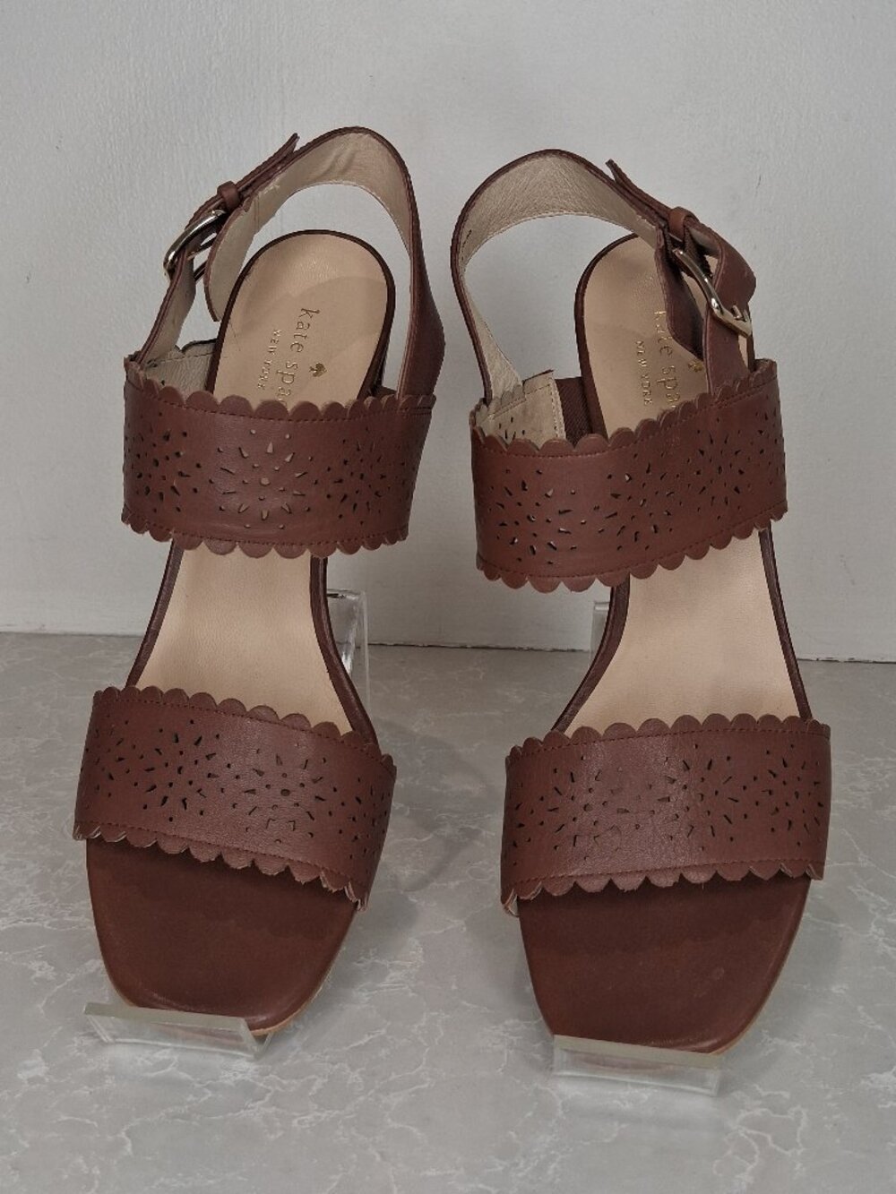 Kate Spade Eyelet Lace Brown Paula Block Heel Sandal Size 11